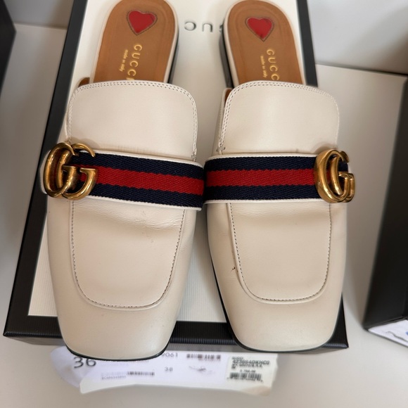 Gucci marmont mules with box. Slightly worn. Size 38. Ivory/blue/red - Picture 1 of 3